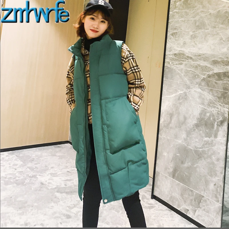 

Winter Long Vest Coat Casual Solid Big Pocket Sleeveless Thick Warm Waistcoat 2019 New Female Parkas Vest Jacket