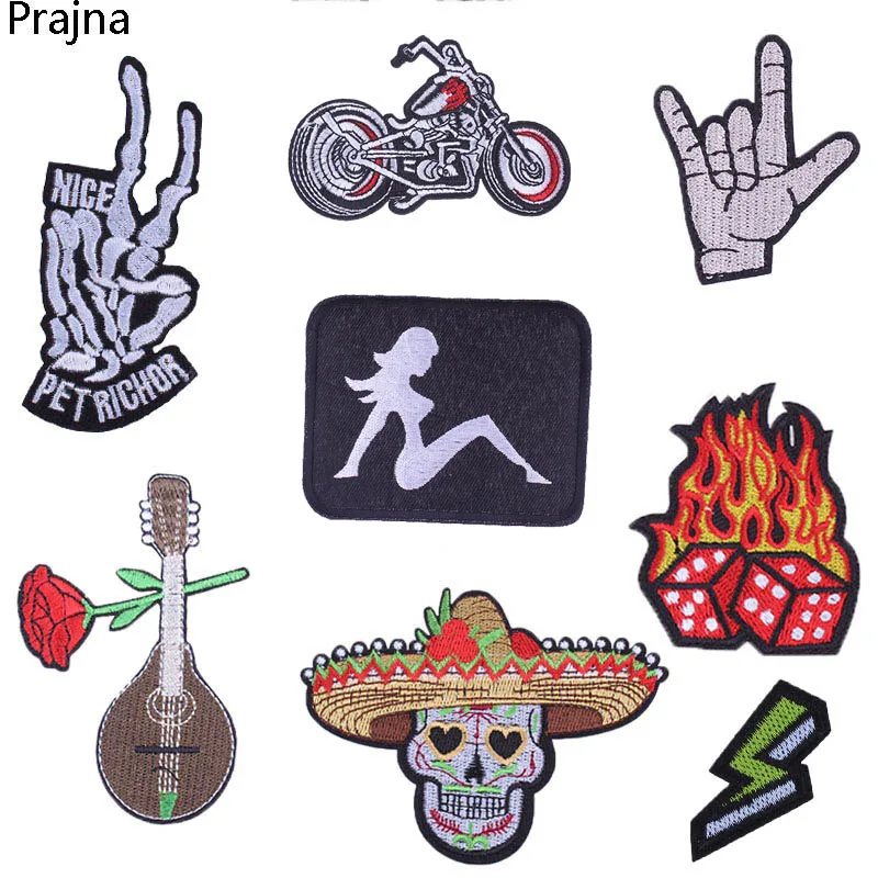 

Prajna Heart Punk Patch Rock Biker Dice stalker Patch Iron On Motorcycle Jacket Patches Embroidered Patches For Clothes Jeans