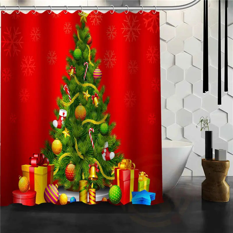 Красивые Рождество дерево Ванная комната полиэстер Шторы - Цвет: Очищать