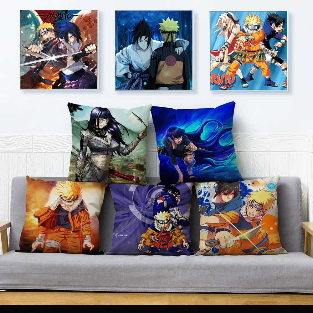 

Colorful Anime Cartoon Naruto Print Cushion Cover Beige Linen Pillow Covers 45*45 cm Pillows Cases Sofa Home Decor Pillowcase