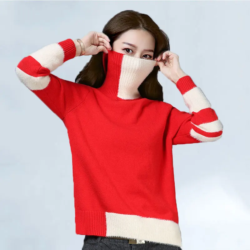

winter high quality women christmas sweater Tops fashion patchwork wool and cashmere knit women pullover sweaterss weter mujer