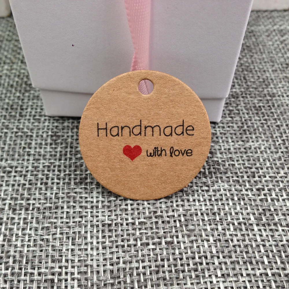 

3cm kraft tags hand made with love thank you kraft Tag for gift box and Paper Cards DIY Gift Tags Christmas wedding hang tag