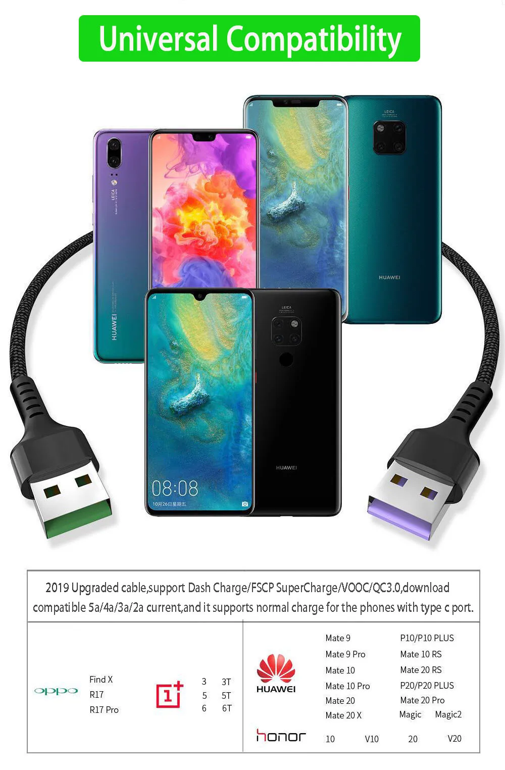 5A Usb type C кабель супер быстрая зарядка 3 0 Для huawei P30/P20 Lite samsung Galaxy S10 A8 A9 2018 A70 кабели