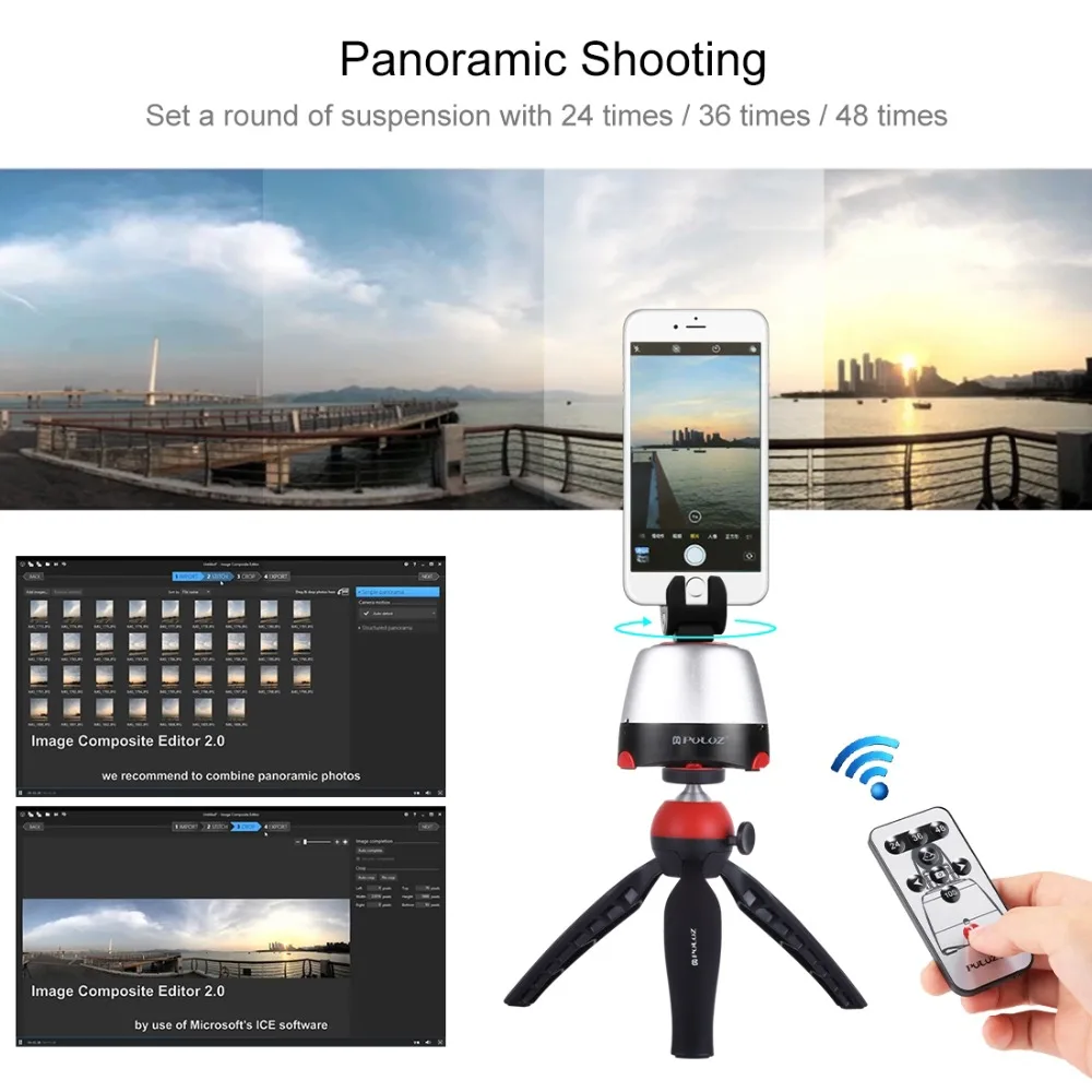Электронный штатив PULUZ с вращающейся на 360 градусов панорамной головкой штатива с пультом дистанционного управления для GoPro Iphone смартфонов DSLR камер