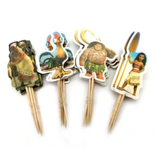 24pcs/pack Birthday Events Party Girls Favors Cake Topper Decoration Happy Baby Shower Moana Theme Cupcake Toppers With Sticks