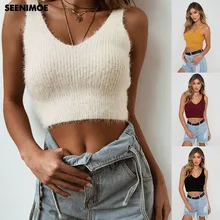 Сексуальный мохер для вязания крючком свитер милый ремень жилет с вырезом на спине Топ осень зима вязаный свитер для женщин рукав жилет женские джемперы