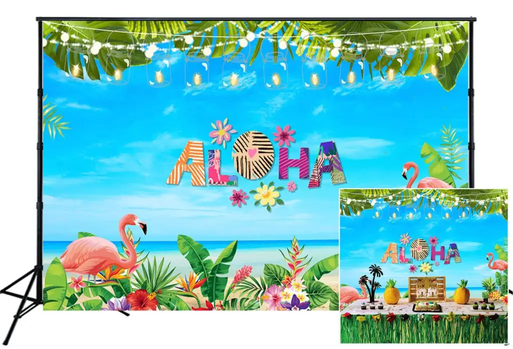 Aloha фон Летний пляж Фламинго Пальма Луау тематический день рождения детский Душ