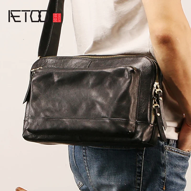 

AETOO Men's leather shoulder bag, business fashion trend postman bag, head layer cowhide oblique carry briefcase