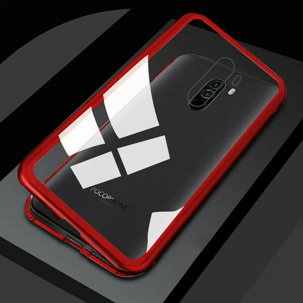 For Xiaomi Redmi Magnetic Adsorption Metal Frame Case Cover Clear Tempered Glass