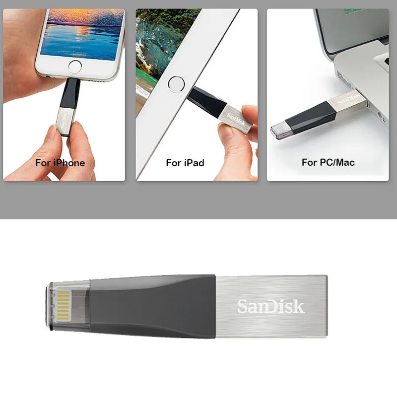 Флеш накопитель SanDisk 128 ГБ 64 OTG USB3.0 SDIX40N USB флеш 256 lightning флешка для iPhone iPad iPod APPLE MFi|USB