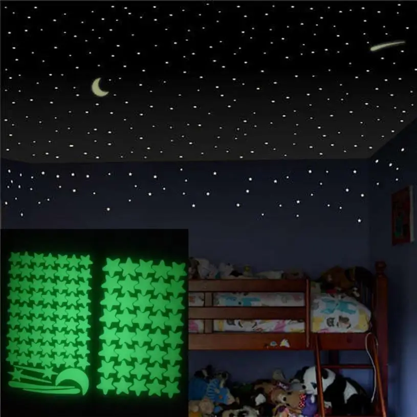 KAKUDER, 2 комплекта, 103 шт., Звездные наклейки на стену, светится в темноте, Звездные наклейки на стену, 103 шт., звездная луна, светящийся декор для детской комнаты, NOV29