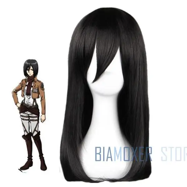 Парик для косплея Biamoxer Attack on Titan Mikasa Ackerman термостойкий черный костюма длина 45 см |