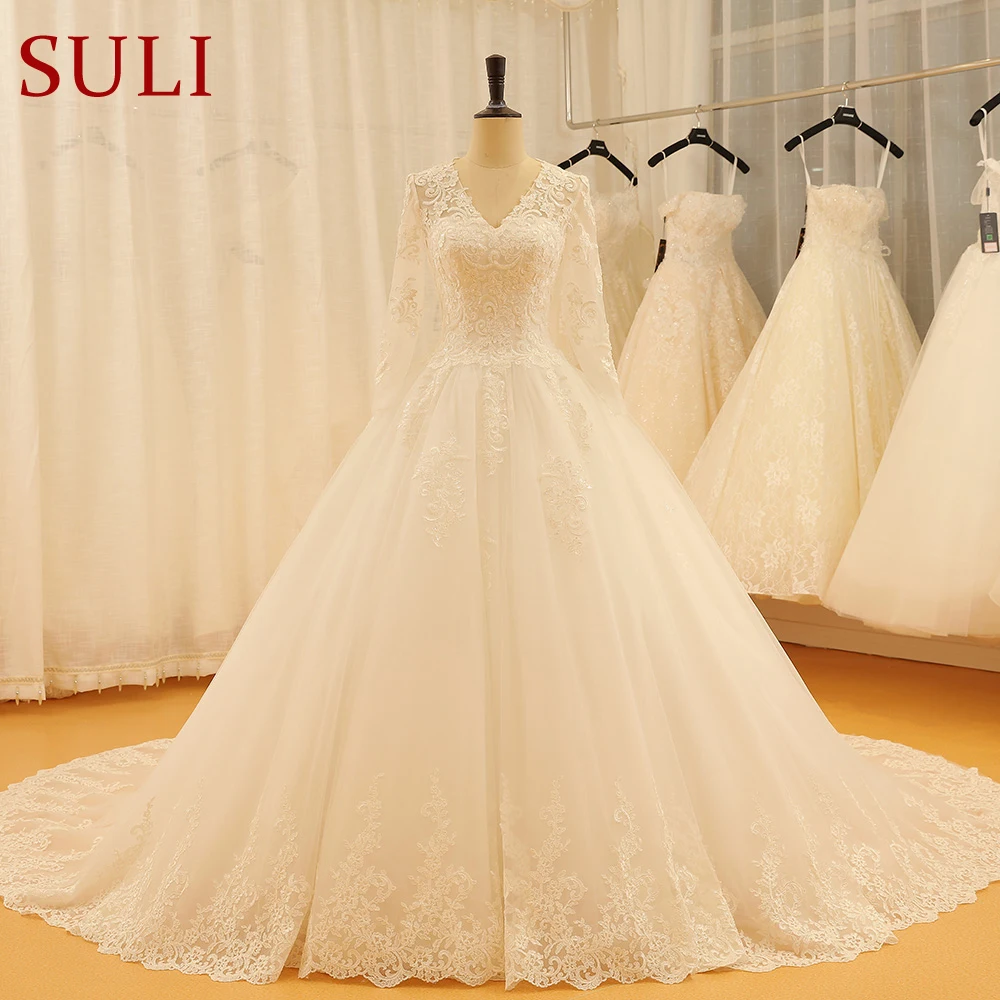

SL-522 Vintage Wedding Dresses Bridal Gown V Neck Lace 2018 Wedding Dress Long Sleeve