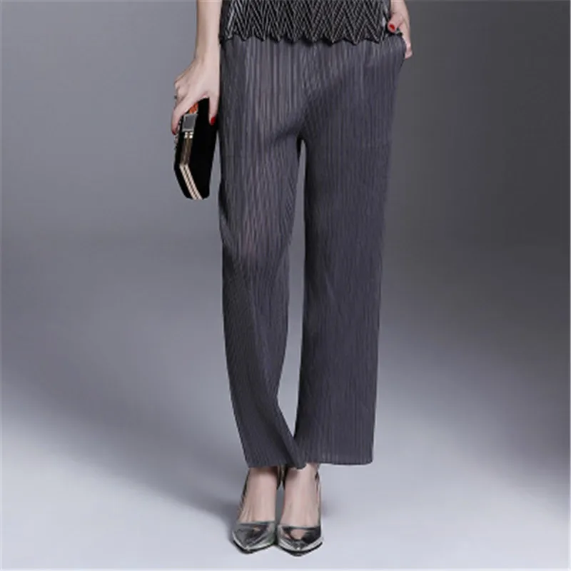 

Miyake folds straight casual trousers loose pleated light blue large size wild ladies wide leg pants straight legs straight