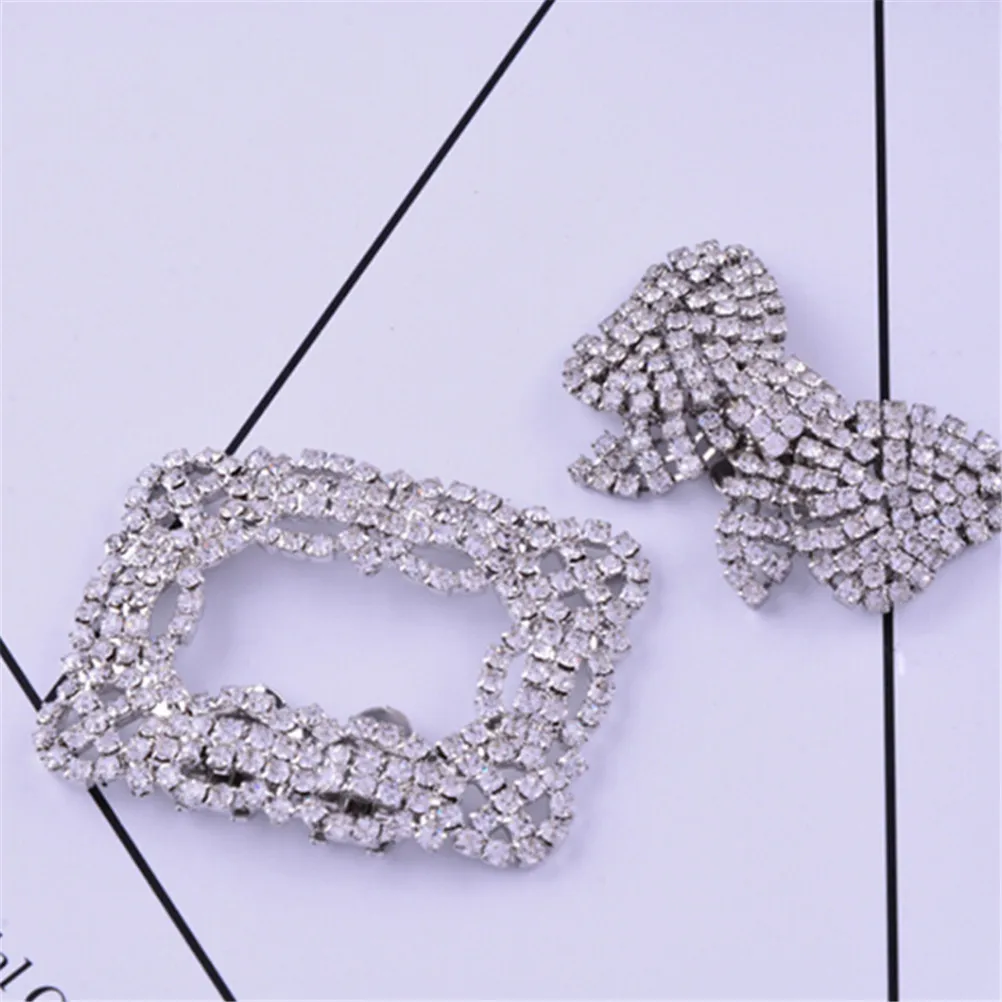 

2Styles Fashion Square Bowknot Shape Clips For Shoe Decorations Rhinestone Shoes Buckle Elegant Silver Shoe For Women Girl