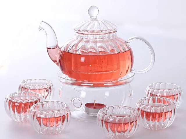 Tealight Warmer Gl Tea Pot 6 Cups Set 600ml Clear Coffee Tealight Warmer Gl Tea Pot 6 Cups Set 600ml Clear Coffee Kettle Infuser Home Kitchen