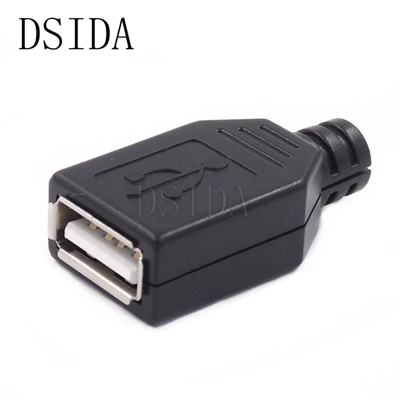 

5pcs Type A Female USB 4 Pin Plug Socket Connector With Black Plastic Cover