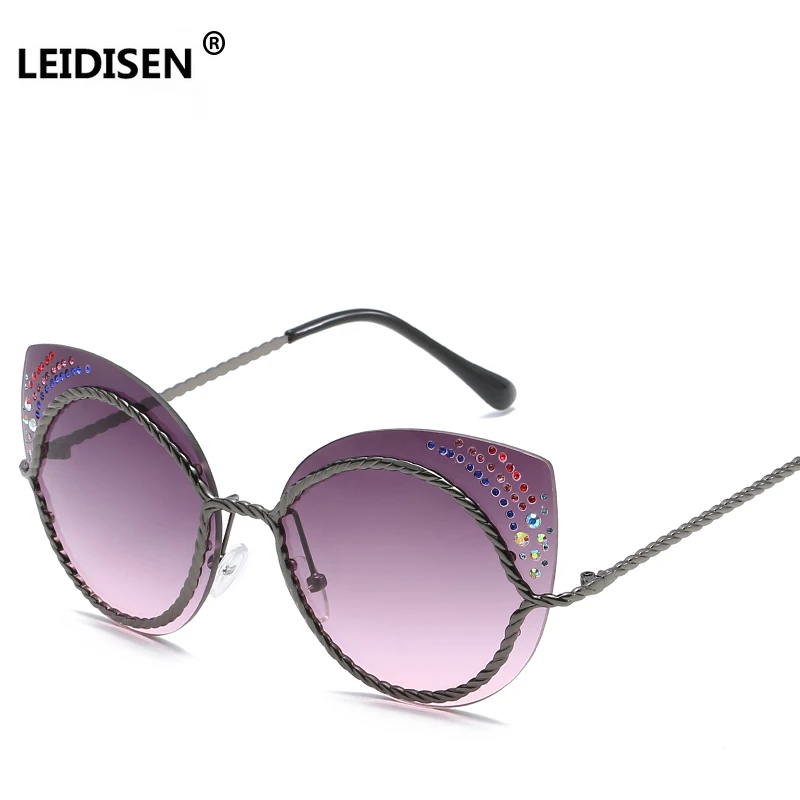 Солнцезащитные очки LEIDISEN Cateye роскошные модные солнцезащитные в металлической