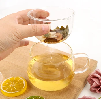 

NICEYARD 350ml Durable Heat Resistant Glass Tea Cup Loose Leaf Tea Strainer Coffee Filter with Infuser and Lid Drinkware