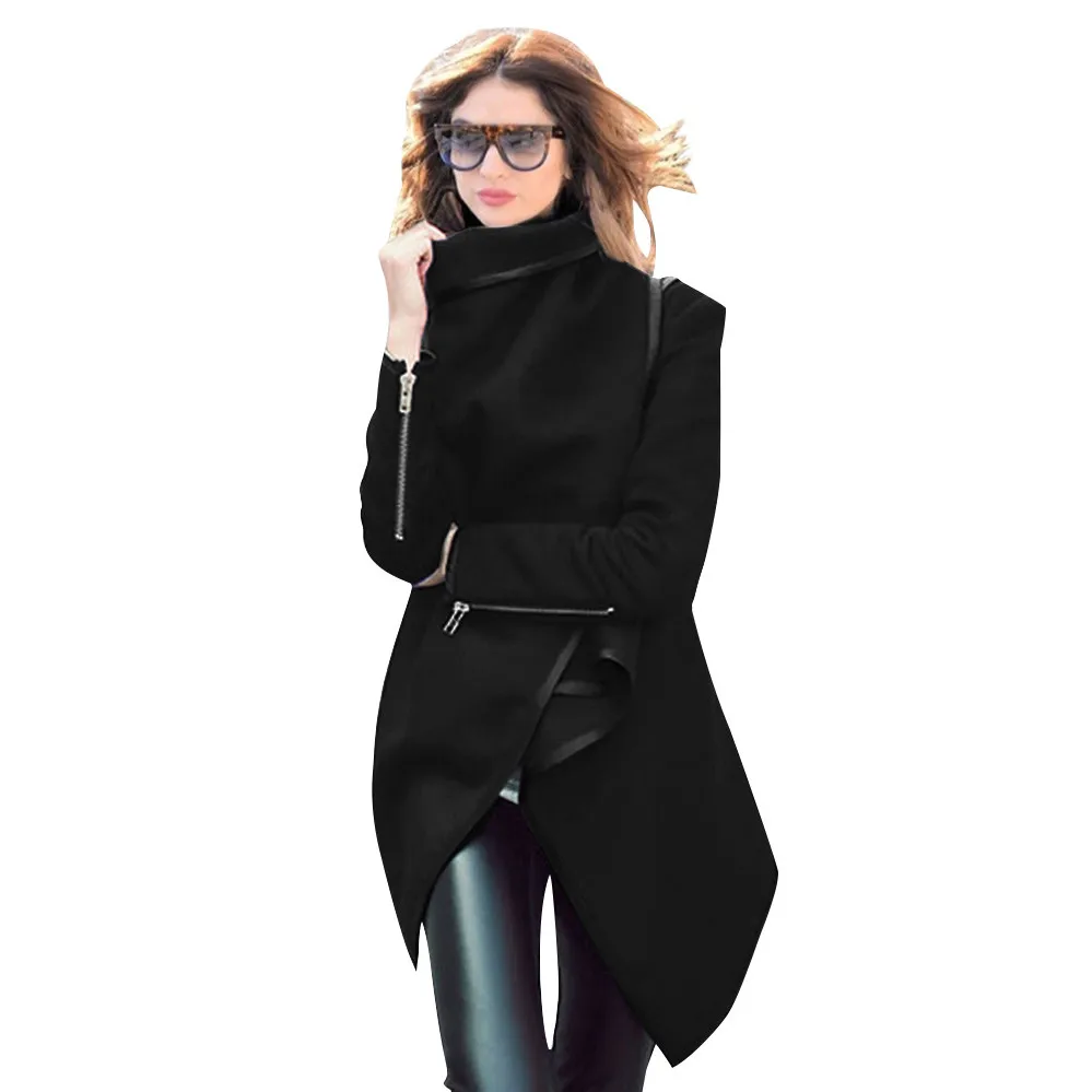 

2017 Fashion Long Medieval Trench Woolen Coat Women Winter Black Stand Collar Gothic Overcoat Elegant Women Coat Vintage Female