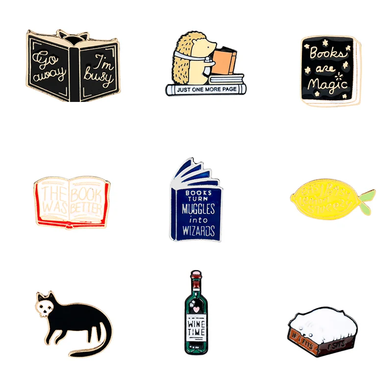 

Creative Jewelry Brooch enamel pin lemon Book Cat Brooches for Women Men Children Accessories collection Breastpin Gift