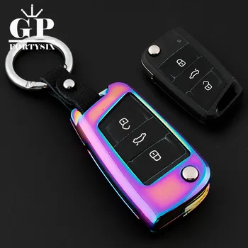 

GPFORTYSIX Zinc Alloy + leather Car Key Cover Shell For VW Golf 7 MK7 Skoda Octavia A7 Seat Leon Ibiza Flip Folding Remote Key