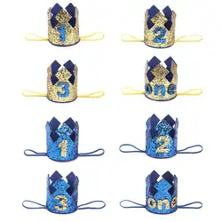 Синий золотой мальчик первый праздничный колпак блеск Принцесса Корона номер 1 От 2 до 3 лет вечерние детские украшения для душа повязка на