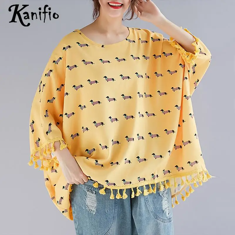 

Kanifio Oversized Plus Size Women Blouse Shirt Fashion Print Ladies Casual Loose Top Tees Spring Summer New Tunic Blusa Vestidio