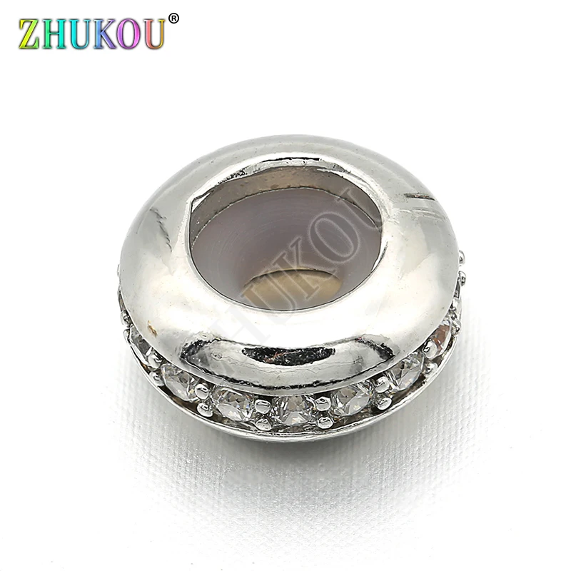 

10*5mm Brass Cubic Zirconia Micro Pave Setting Round Beads for Jewelry Making, Hole: 3.5mm, Model: VZ161