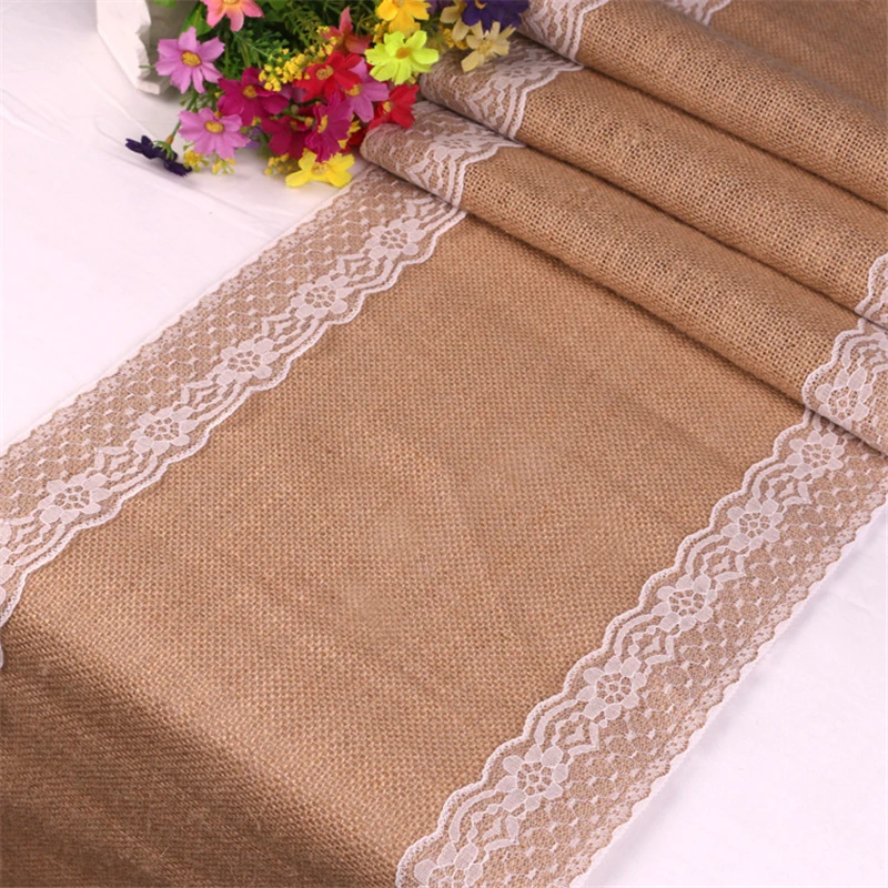 Vintage White Christmas Lace Hessian Burlap Country Event Party Supplies Wedding Decoration Linen T
