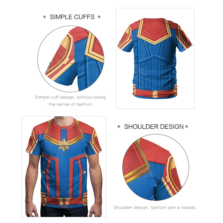 Avengers Endgame 4 Carver Danvers cosplay surprise captain Polyester fiber Short sleeve t-shirt Movie anime Costume