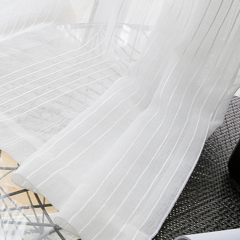Белые занавески для гостиной из жаккардовой вуали в свежую полоску, прозрачные тюлевые занавески для кухни и спальни, Индивидуальные