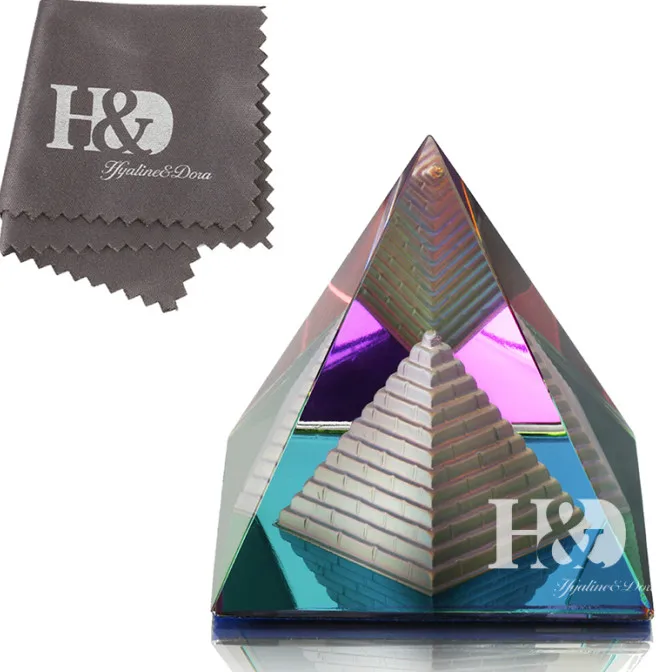 H& D 2 дюйма Хрустальная пирамида фигурка пресс-папье стекло украшение дома орнамент с подарочной коробкой - Цвет: Multi Color 2