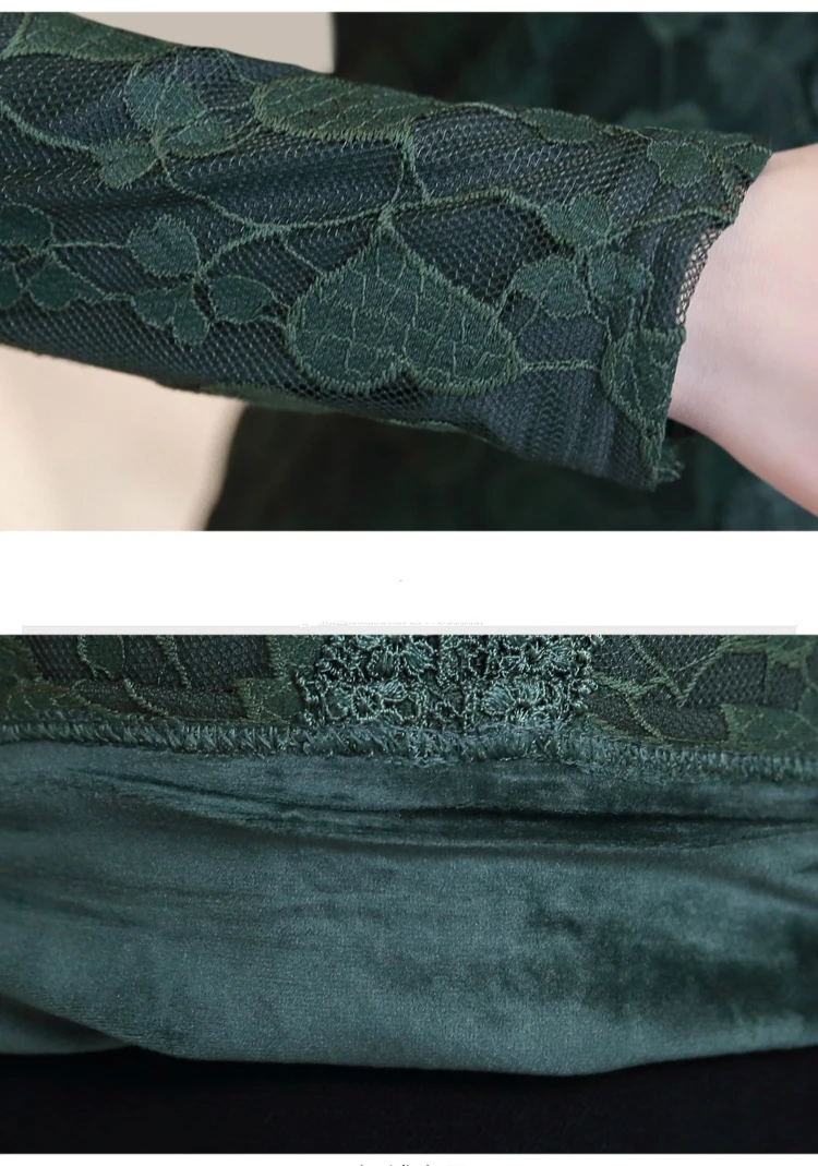 Blusas mujer de moda 2018 зимняя плотная теплая кружевная блузка женские рубашки 3XL Плюс