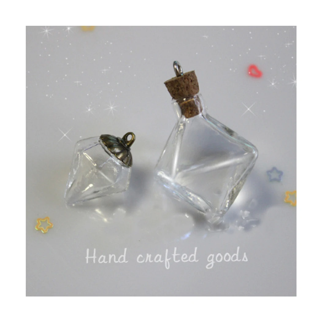 10Pcs Clear Mini Glass Bottle Wish Charm Pendant DIY Jewelry Making Craft