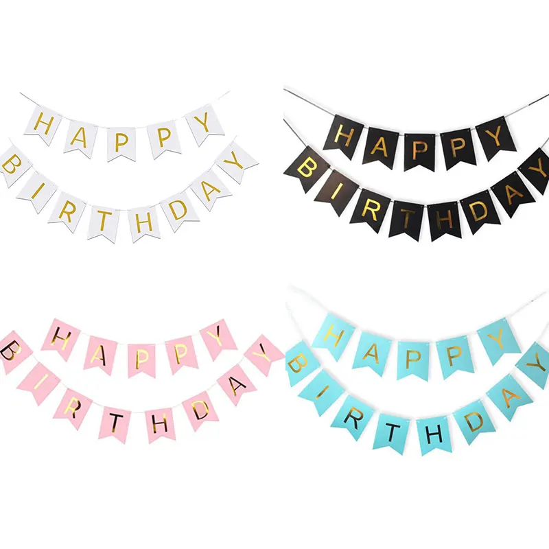 

Fishtail Glitter Happy Birthday Bunting Banner Gold Letters Hanging Garlands Pastel Pink String Flags Baby Shower Party Decor