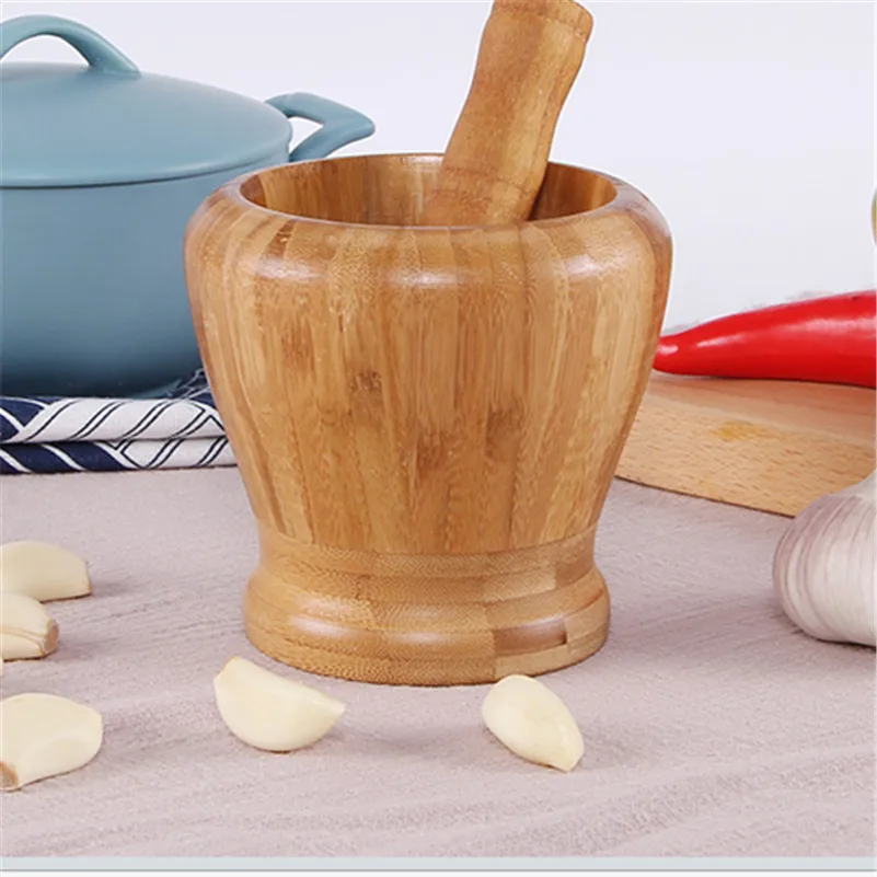 Home Kitchen Hand Manual Wood Garlic Ginger Mortar And Pestle Grinding Bowl Masher Grinder