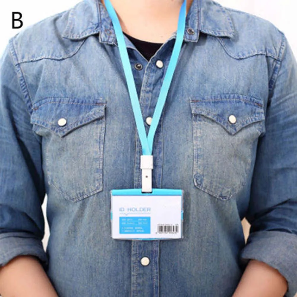 Держатель для кредитных ID карт, жесткий пластиковый чехол с карманом для пропуска, ремешок на шею, держатель для ID значка, аксессуары - Цвет: Horizontal-Blue
