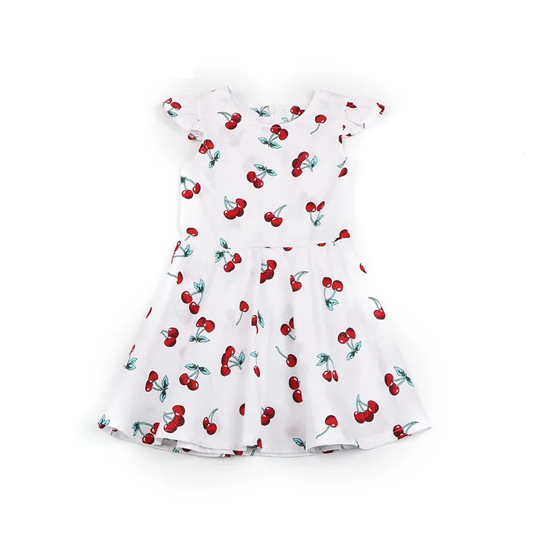 Summer Girls Dress Cherry Floral Print Princess Dresses for Children's Clothing Cotton Kids Casual Dresses (6)