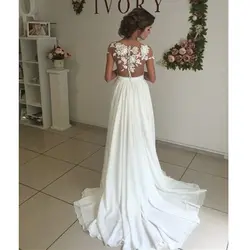 2019 Новое пляжное кружевное платье невесты с рукавами-крылышками, разрез сбоку, пуговицы, белое свадебное платье Lvory