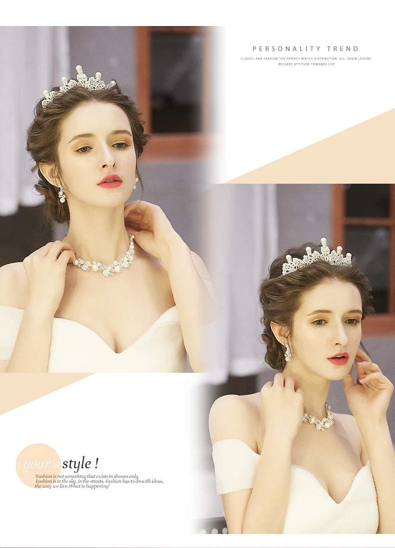  Crystal Jewellery Set Bride Silver Necklace Necklace Earrings Set Female Wedding Jewelry  (6)
