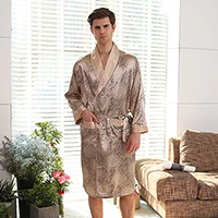 Новые халаты мужские мягкое атласное шелковое ночное белье мужские геометрические халаты с длинными рукавами Пижама спальный халат плюс размер - Цвет: 1