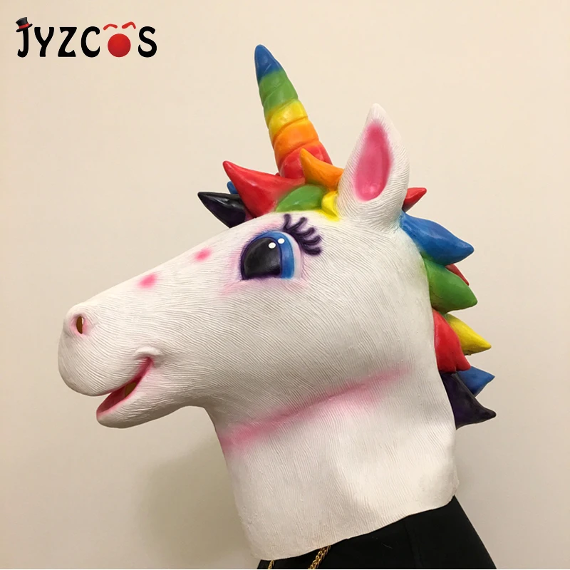 

JYZCOS Rainbow Horse Unicorn Mask Full Face Latex Mask Helmet Halloween Costume Christmas Party Cosplay Props