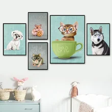 Cat Dog Rabbit Pig Monkey Mouse Wall Art Canvas Painting Nordic Posters And Print Animal Wall Pictures Kids Baby Room Home Decor
