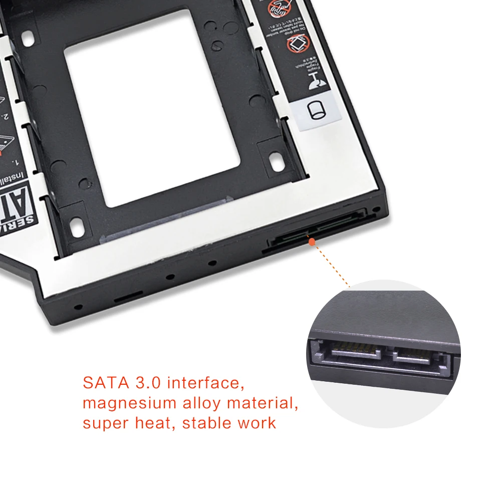 TISHRIC алюминий+ пластик Универсальный 2nd HDD Caddy 9,5 мм SATA 3,0 2," SSD чехол Корпус жесткого диска ODD Оптический отсек