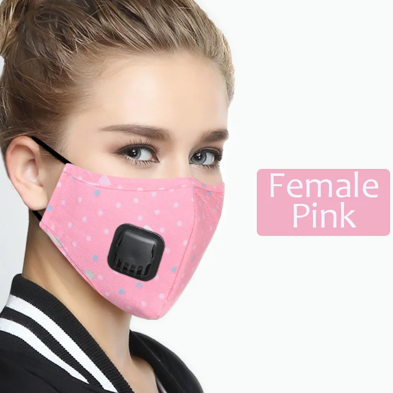 1 шт., стиль, противопылевая маска, маска для рта с клапаном, PM2.5, фильтр с активированным углем, хлопковые черные маски, моющиеся, многоразовые - Цвет: Female Pink