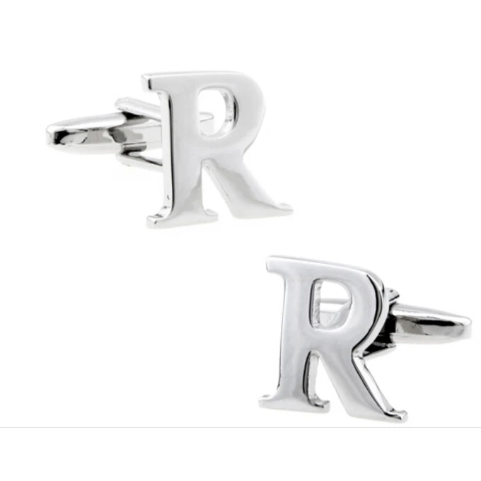 

Shirt cuff cufflink silvery letter R cufflink copper material design fashion English letters cufflinks free shipping