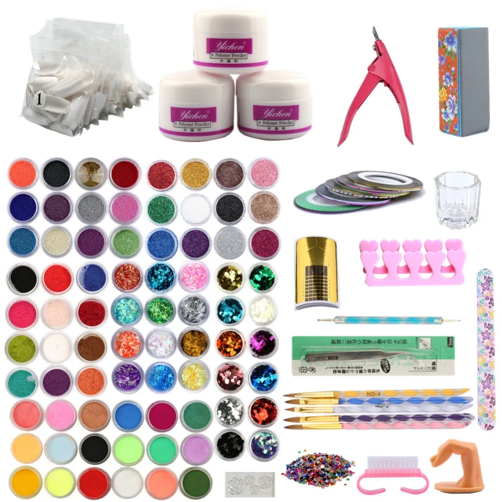 

Professional Acrylic Nail Art Manicure Set 78pcs Powder Glitter Deco Nail Art Practice False Finger Set For Nail Extension Kit