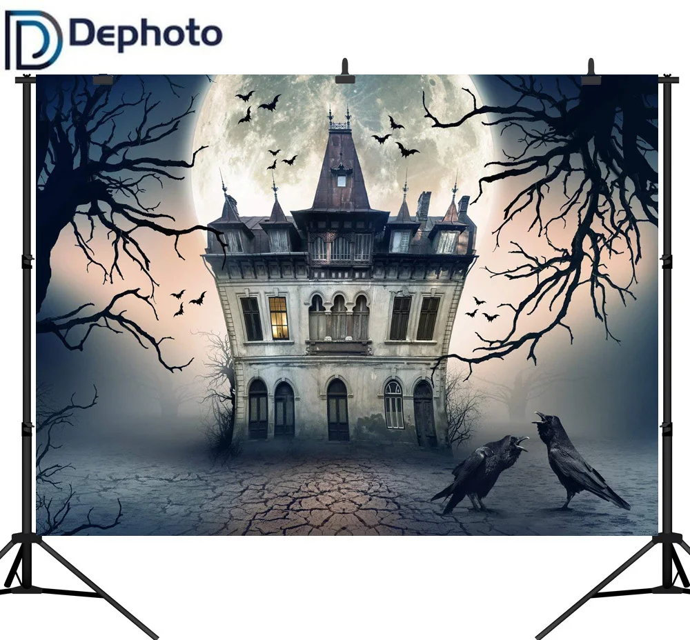 Dephoto бесшовный фон для фотосъемки Хэллоуин ужас дом Ночь Луна ворона фотобудка