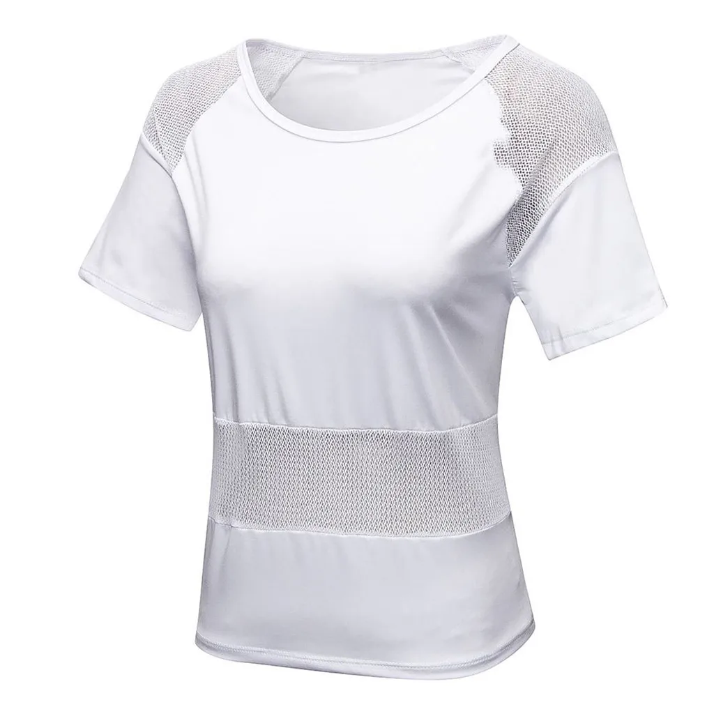 Спортивная футболка женская дышащая свободная размера плюс с коротким рукавом повседневные Модные Топы повседневные женские футболки с круглым вырезом для бега и фитнеса - Цвет: Белый